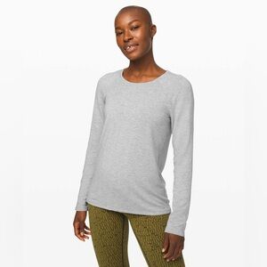 Lululemon Ultra Light Grey Emerald Long Sleeve Terry Modal Heathered Core sz XL